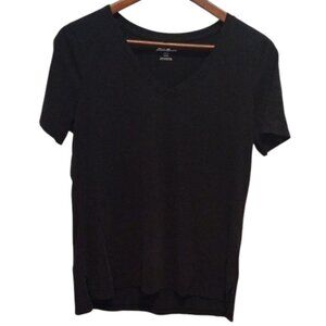 Eddie Bauer Black Short Sleeve V-Neck Top Small | Women’s Casual Work Tee